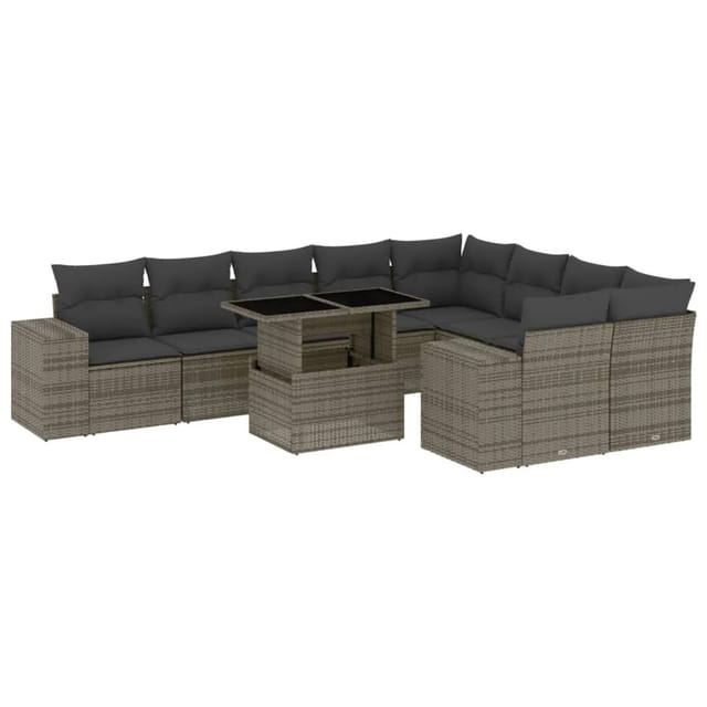vidaXL 10-tlg Garten-Sofagarnitur mit Kissen Grau Poly Rattan Modell 103