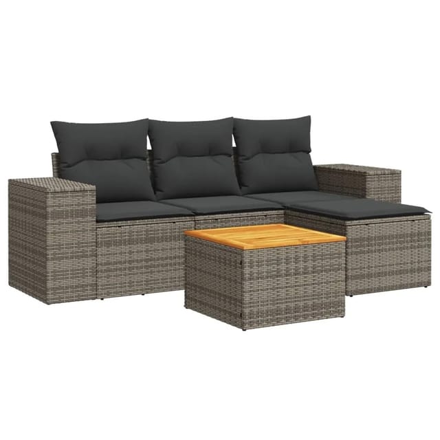 vidaXL 5-tlg Garten-Sofagarnitur mit Kissen Grau Poly Rattan Modell 50