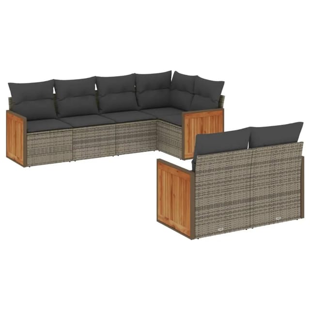 vidaXL 7-tlg Garten-Sofagarnitur mit Kissen Grau Poly Rattan Modell 141