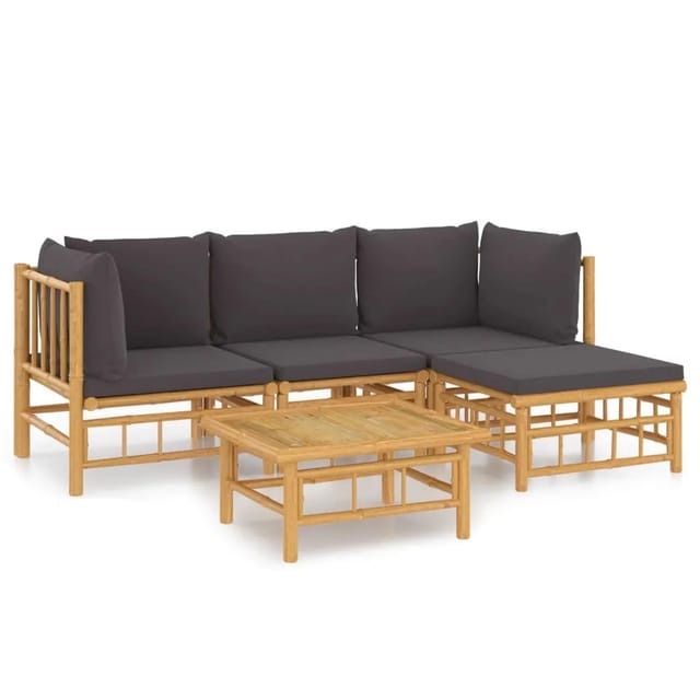 vidaXL 5-tlg Garten-Lounge-Set mit Dunkelgrauen Kissen Bambus Modell 5