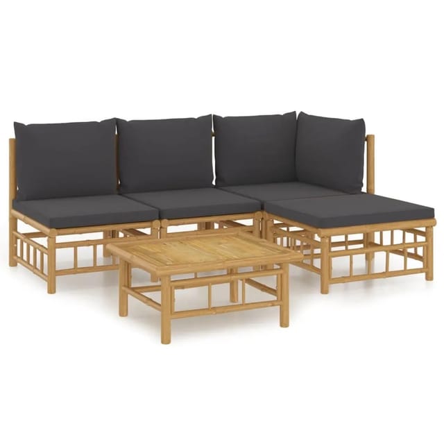 vidaXL 5-tlg Garten-Lounge-Set mit Dunkelgrauen Kissen Bambus Modell 6