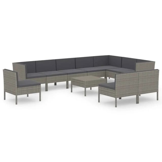 vidaXL 11-tlg Garten-Lounge-Set mit Auflagen Poly Rattan Grau Modell 4