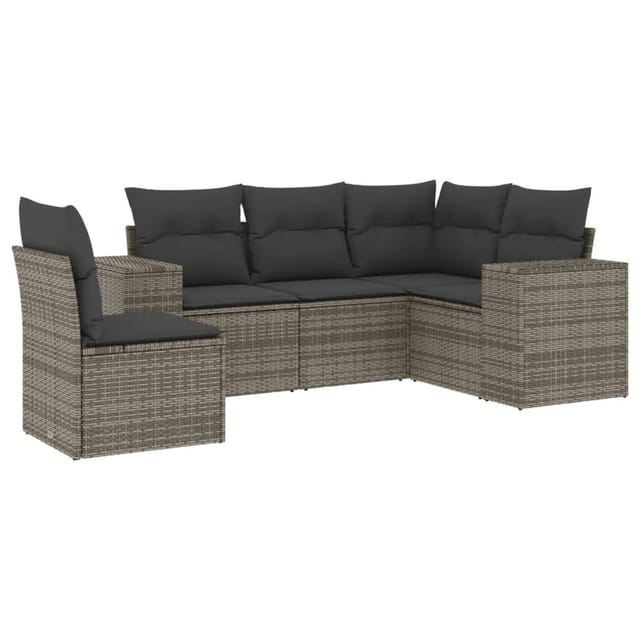 vidaXL 5-tlg Garten-Sofagarnitur mit Kissen Grau Poly Rattan Modell 83