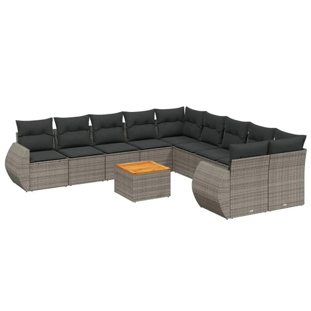 vidaXL 11-tlg Garten-Sofagarnitur mit Kissen Grau Poly Rattan Modell 45