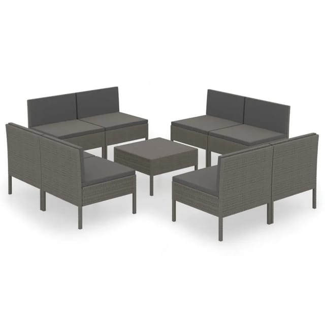 vidaXL 9-tlg Garten-Lounge-Set mit Auflagen Poly Rattan Grau Modell 4