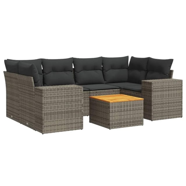 vidaXL 7-tlg Garten-Sofagarnitur mit Kissen Grau Poly Rattan Modell 107