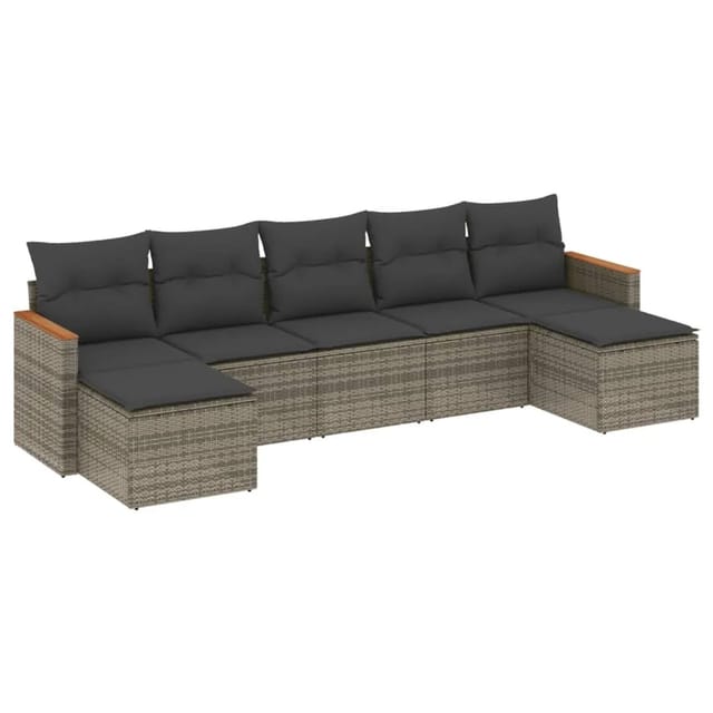 vidaXL 7-tlg Garten-Sofagarnitur mit Kissen Grau Poly Rattan Modell 146