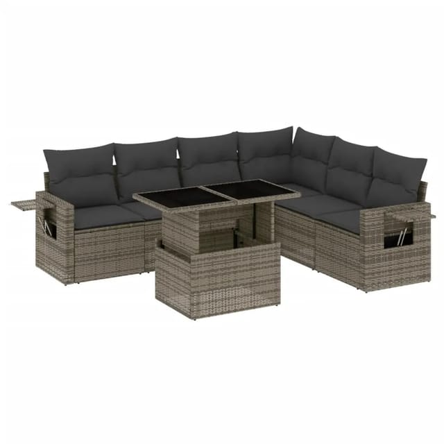 vidaXL 7-tlg Garten-Sofagarnitur mit Kissen Grau Poly Rattan Modell 175