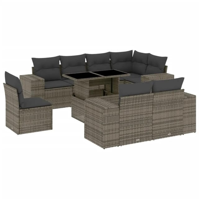 vidaXL 9-tlg Garten-Sofagarnitur mit Kissen Grau Poly Rattan Modell 125