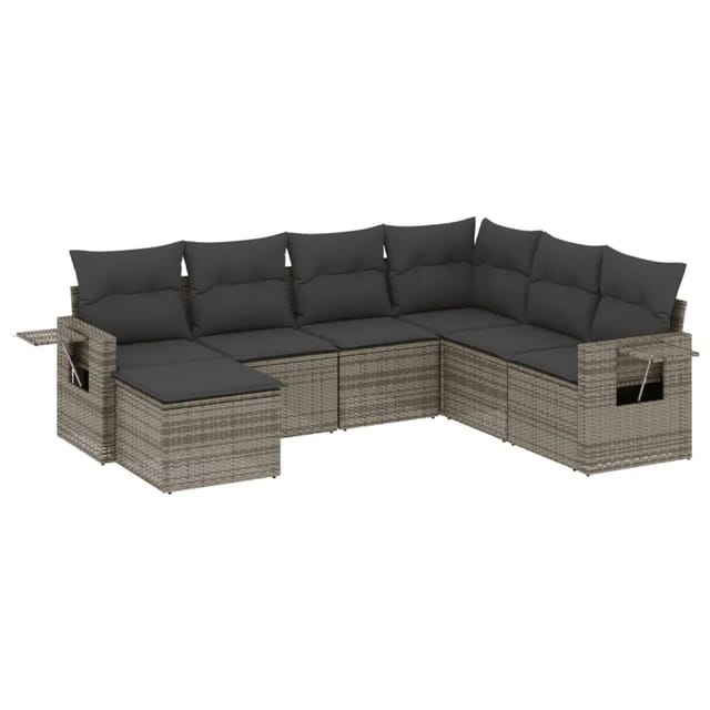vidaXL 7-tlg Garten-Sofagarnitur mit Kissen Grau Poly Rattan Modell 98