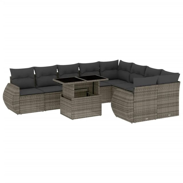 vidaXL 10-tlg Garten-Sofagarnitur mit Kissen Grau Poly Rattan Modell 112