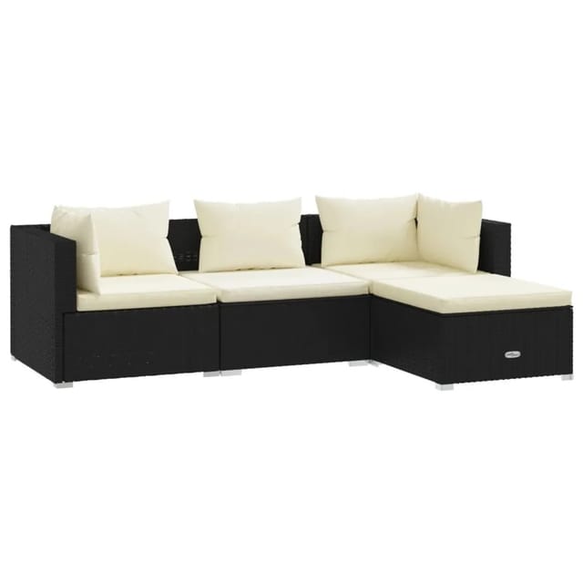 vidaXL 4-tlg Garten-Lounge-Set mit Kissen Poly Rattan Schwarz Modell 13