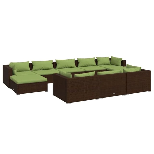 vidaXL 10-tlg Garten-Lounge-Set mit Kissen Braun Poly Rattan Modell 14