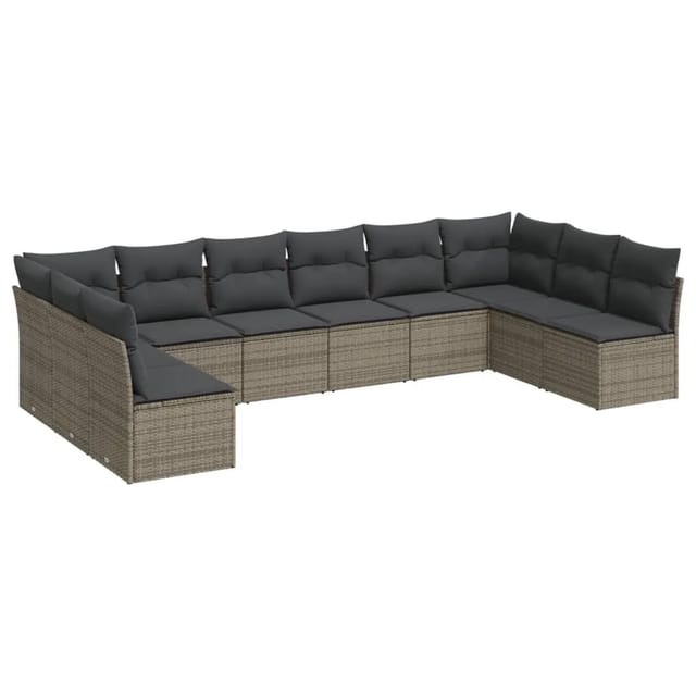 vidaXL 10-tlg Garten-Sofagarnitur mit Kissen Grau Poly Rattan Modell 44