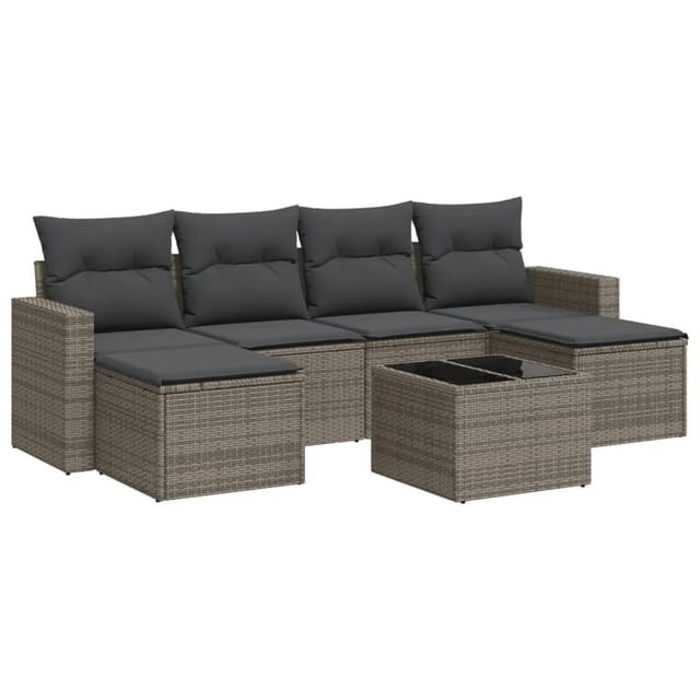 vidaXL 7-tlg Garten-Sofagarnitur mit Kissen Grau Poly Rattan Modell 28