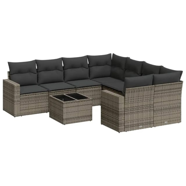 vidaXL 9-tlg Garten-Sofagarnitur mit Kissen Grau Poly Rattan Modell 22