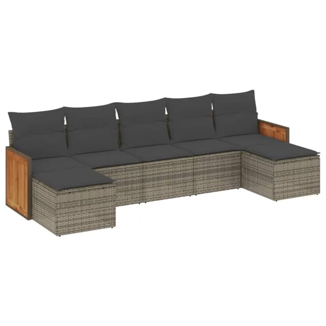 vidaXL 7-tlg Garten-Sofagarnitur mit Kissen Grau Poly Rattan Modell 152