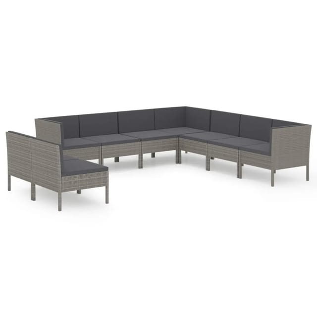 vidaXL 9-tlg Garten-Lounge-Set mit Auflagen Poly Rattan Grau Modell 8