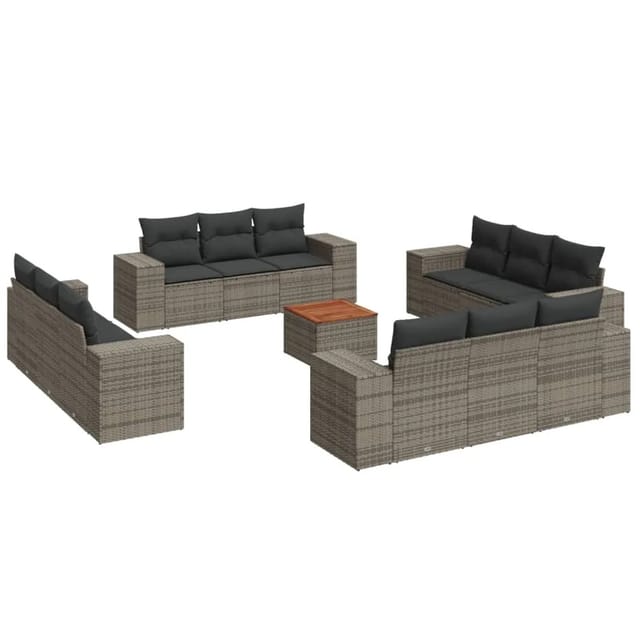 vidaXL 13-tlg Garten-Sofagarnitur mit Kissen Grau Poly Rattan Modell 10