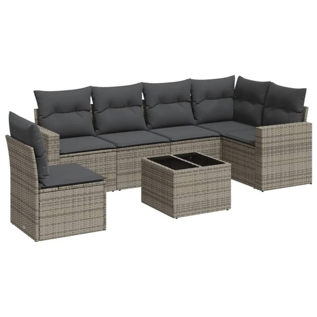 vidaXL 7-tlg Garten-Sofagarnitur mit Kissen Grau Poly Rattan Modell 19