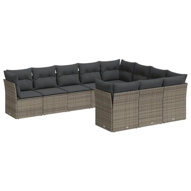 vidaXL 10-tlg Garten-Sofagarnitur mit Kissen Grau Poly Rattan Modell 38