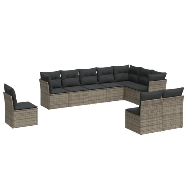 vidaXL 10-tlg Garten-Sofagarnitur mit Kissen Grau Poly Rattan Modell 43