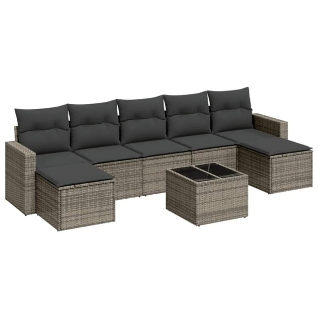 vidaXL 8-tlg Garten-Sofagarnitur mit Kissen Grau Poly Rattan Modell 7