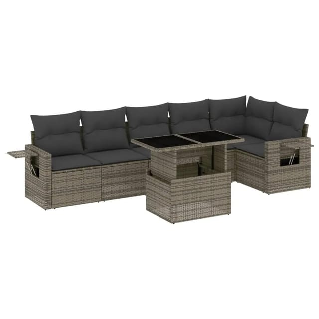 vidaXL 7-tlg Garten-Sofagarnitur mit Kissen Grau Poly Rattan Modell 184