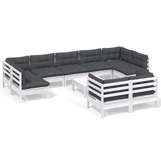 vidaXL 10-tlg Garten-Lounge-Set mit Kissen Weiß Kiefer Massivholz Modell 36