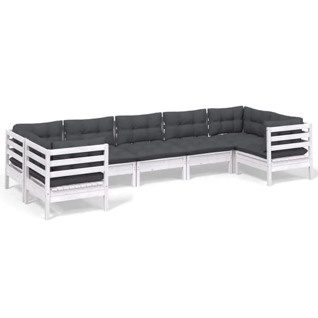 vidaXL 7-tlg Garten-Lounge-Set mit Kissen Weiß Kiefernholz Modell 8