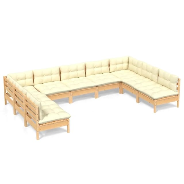 vidaXL 9-tlg Garten-Lounge-Set mit Creme Kissen Massivholz Kiefer Modell 20