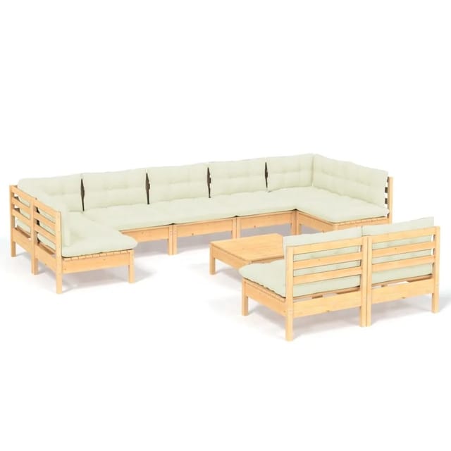 vidaXL 10-tlg Garten-Lounge-Set mit Creme Kissen Massivholz Kiefer Modell 16