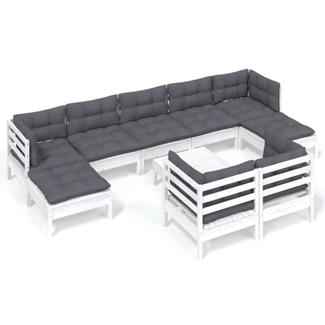 vidaXL 10-tlg Garten-Lounge-Set mit Kissen Weiß Kiefer Massivholz Modell 31