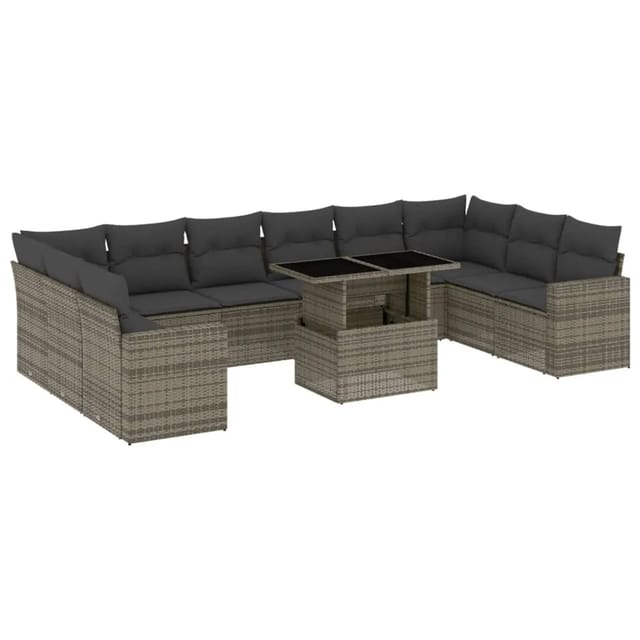 vidaXL 11-tlg Garten-Sofagarnitur mit Kissen Grau Poly Rattan Modell 91