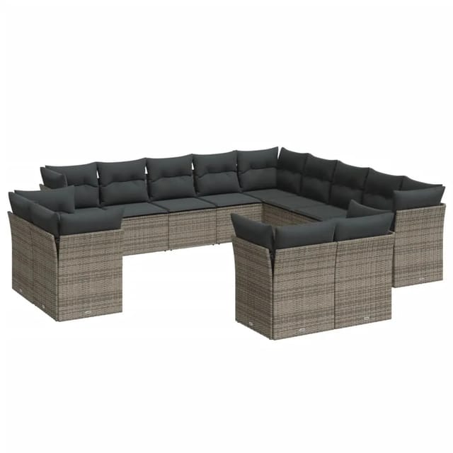 vidaXL 13-tlg Garten-Sofagarnitur mit Kissen Grau Poly Rattan Modell 21