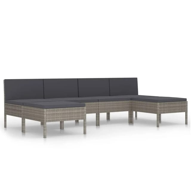 vidaXL 6-tlg Garten-Lounge-Set mit Auflagen Poly Rattan Grau Modell 3