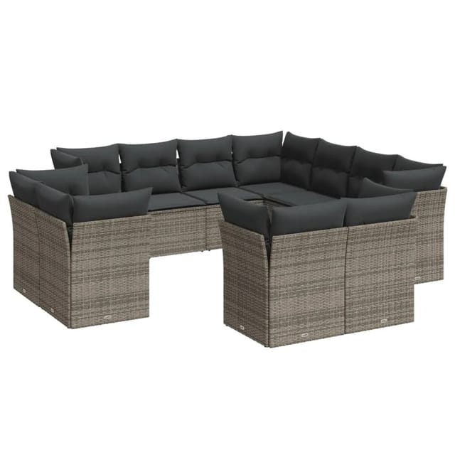 vidaXL 11-tlg Garten-Sofagarnitur mit Kissen Grau Poly Rattan Modell 35