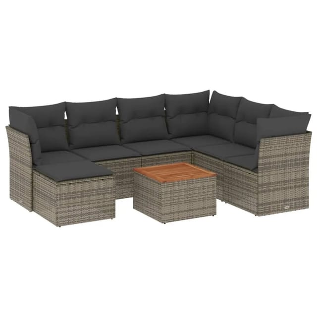 vidaXL 8-tlg Garten-Sofagarnitur mit Kissen Grau Poly Rattan Modell 58