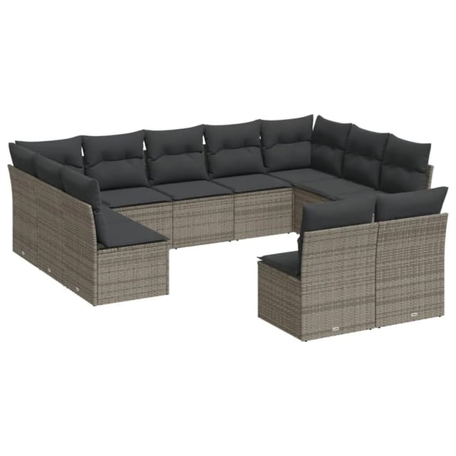 vidaXL 11-tlg Garten-Sofagarnitur mit Kissen Grau Poly Rattan Modell 75
