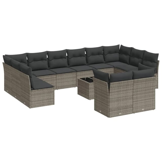 vidaXL 13-tlg Garten-Sofagarnitur mit Kissen Grau Poly Rattan Modell 19