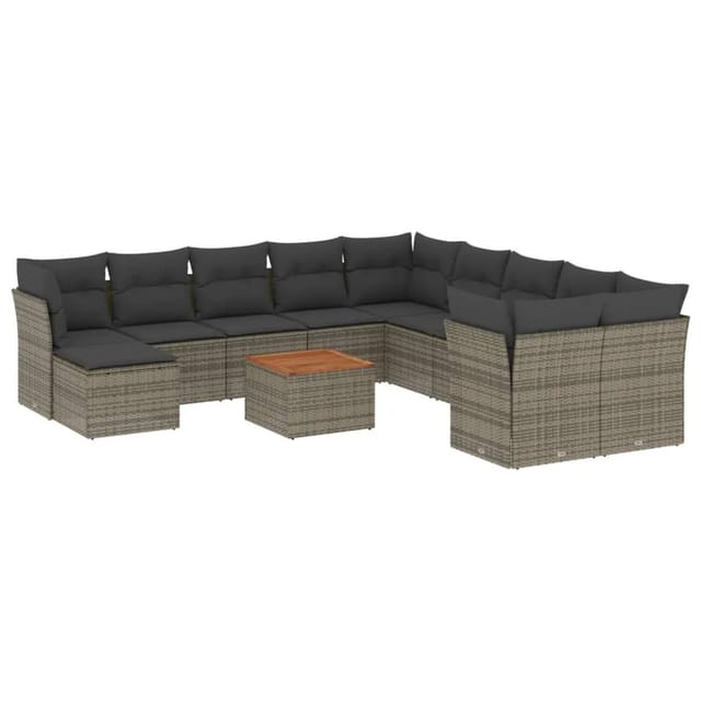 vidaXL 12-tlg Garten-Sofagarnitur mit Kissen Grau Poly Rattan Modell 13