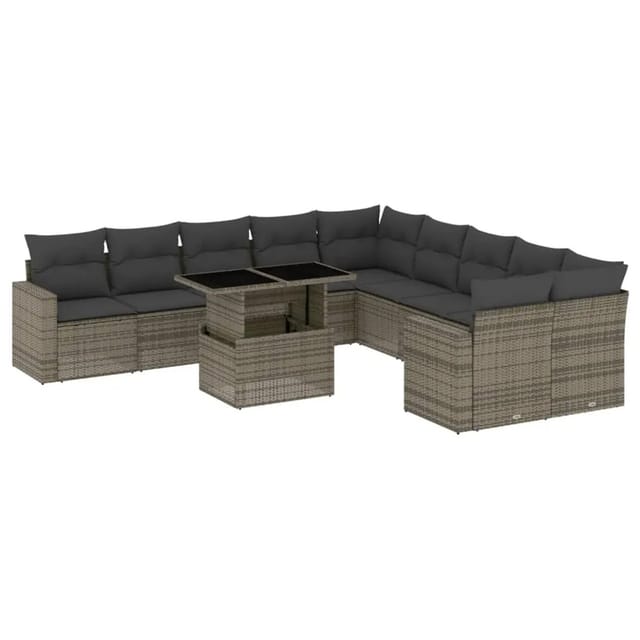 vidaXL 11-tlg Garten-Sofagarnitur mit Kissen Grau Poly Rattan Modell 81