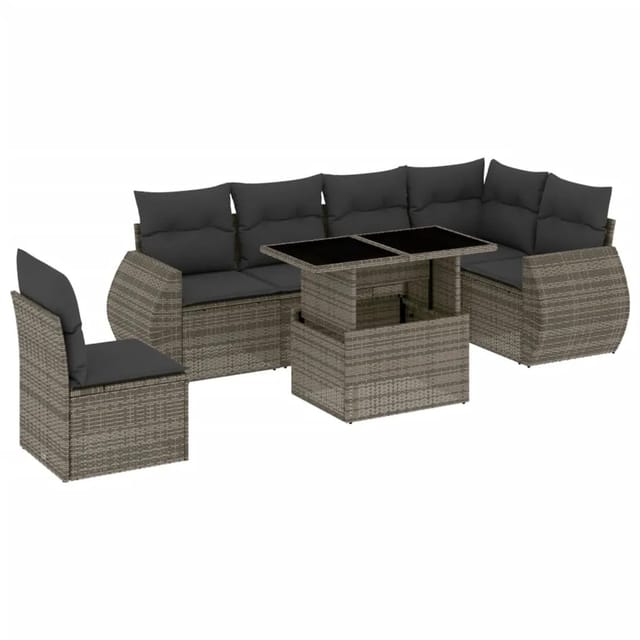 vidaXL 7-tlg Garten-Sofagarnitur mit Kissen Grau Poly Rattan Modell 181