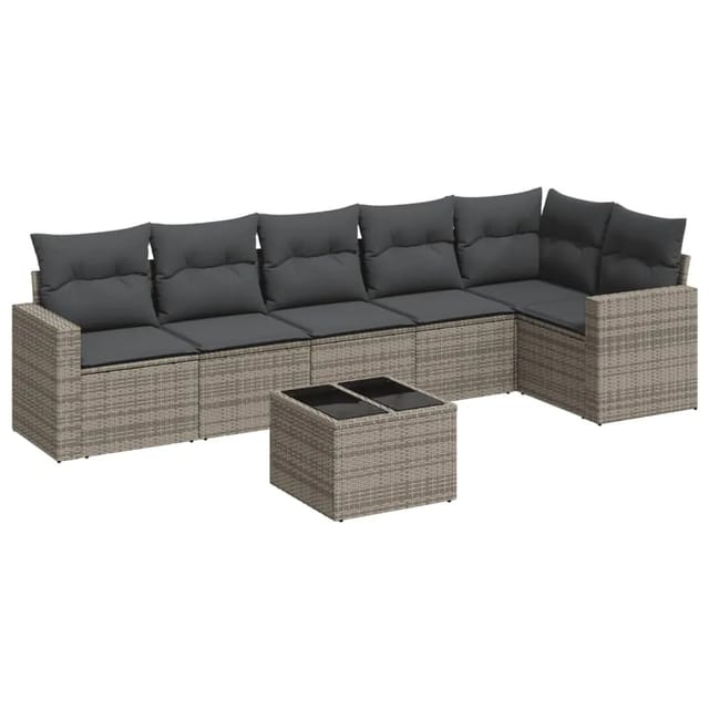 vidaXL 7-tlg Garten-Sofagarnitur mit Kissen Grau Poly Rattan Modell 24