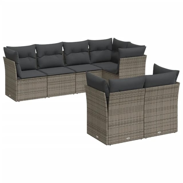 vidaXL 7-tlg Garten-Sofagarnitur mit Kissen Grau Poly Rattan Modell 51