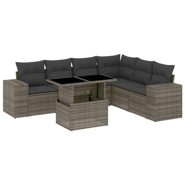 vidaXL 7-tlg Garten-Sofagarnitur mit Kissen Grau Poly Rattan Modell 188