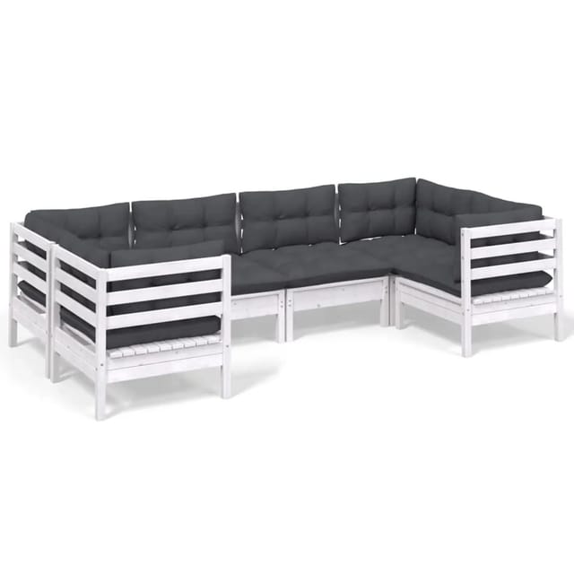 vidaXL 6-tlg Garten-Lounge-Set mit Kissen Weiß Kiefernholz Modell 9