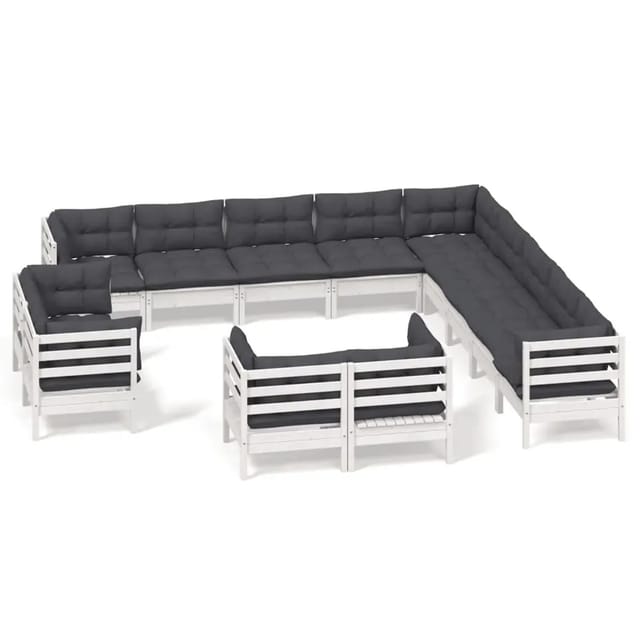 vidaXL 13-tlg Garten-Lounge-Set mit Kissen Weiß Massivholz Kiefer Modell 4