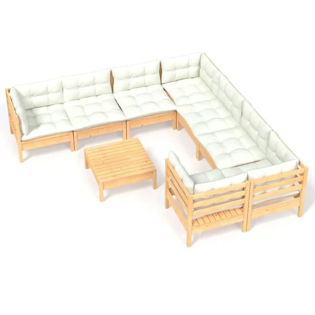 vidaXL 9-tlg Garten-Lounge-Set mit Creme Kissen Kiefernholz Modell 5