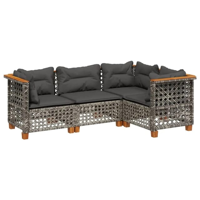 vidaXL 4-tlg Garten-Sofagarnitur mit Kissen Grau Poly Rattan Modell 45